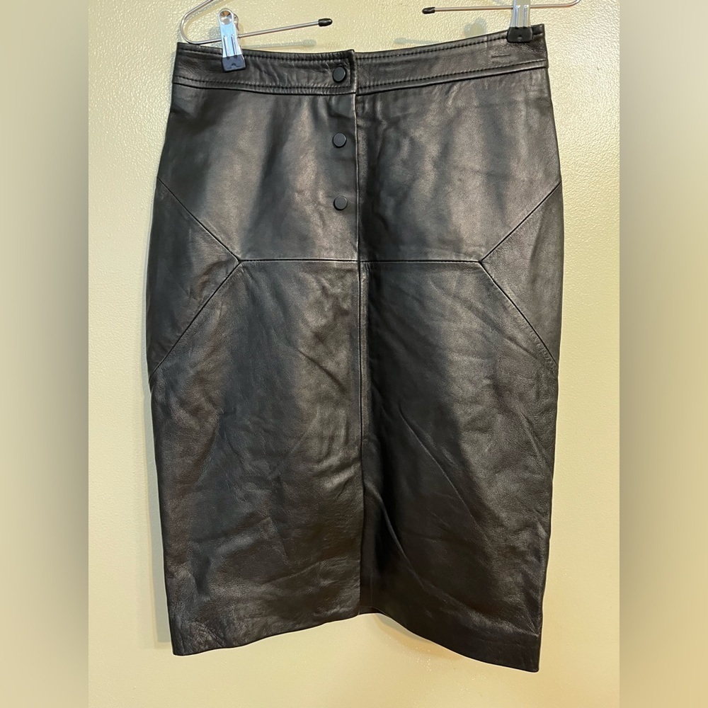 Whistles Womens Black Front Split Botton Closure Lamb Leather Pencil Skirt Sz 6